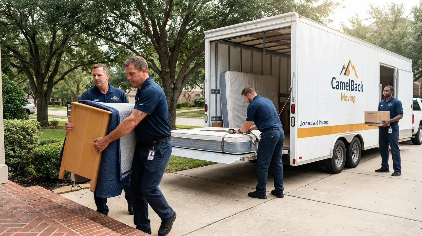 Crew loading residential truck for cross-state move from Lugoff, SC