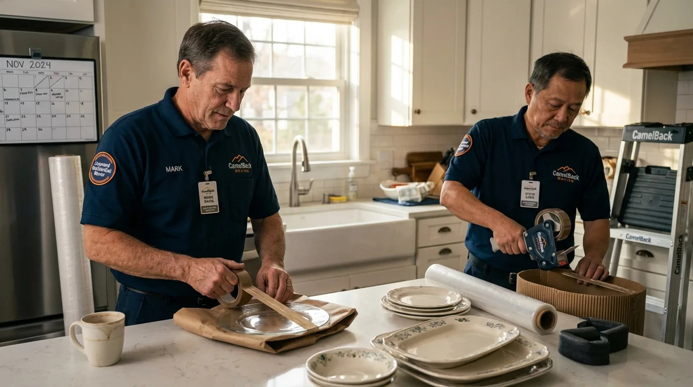 Professional crew packing kitchen dishware in Lugoff, SC